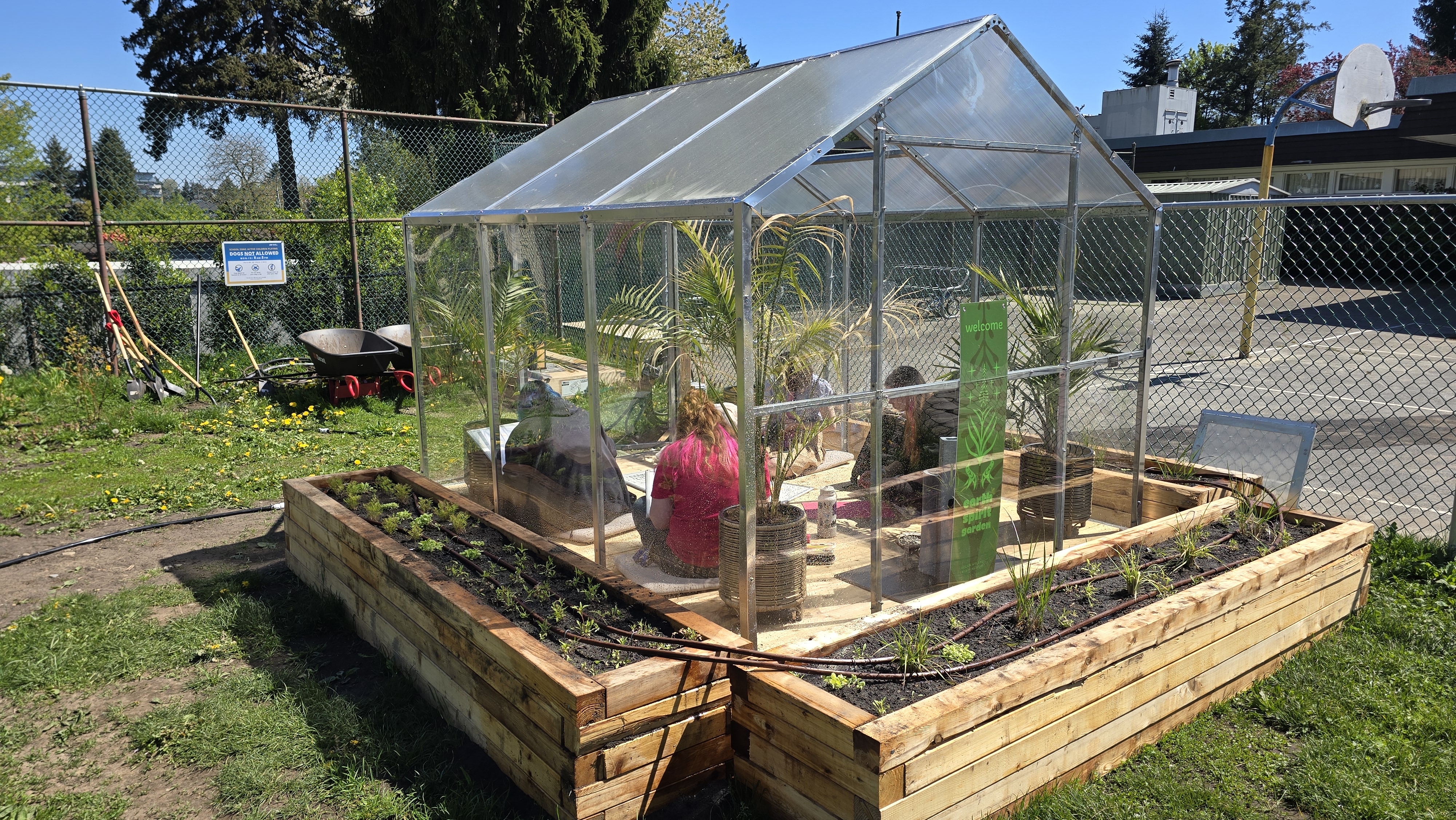 Students working in the healing garden
